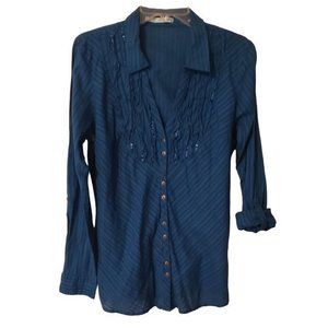 Maurices Teal Blue Ruffled Front Button Up‎ Top With Long Sleeve/ 3/4 Sleeve XL